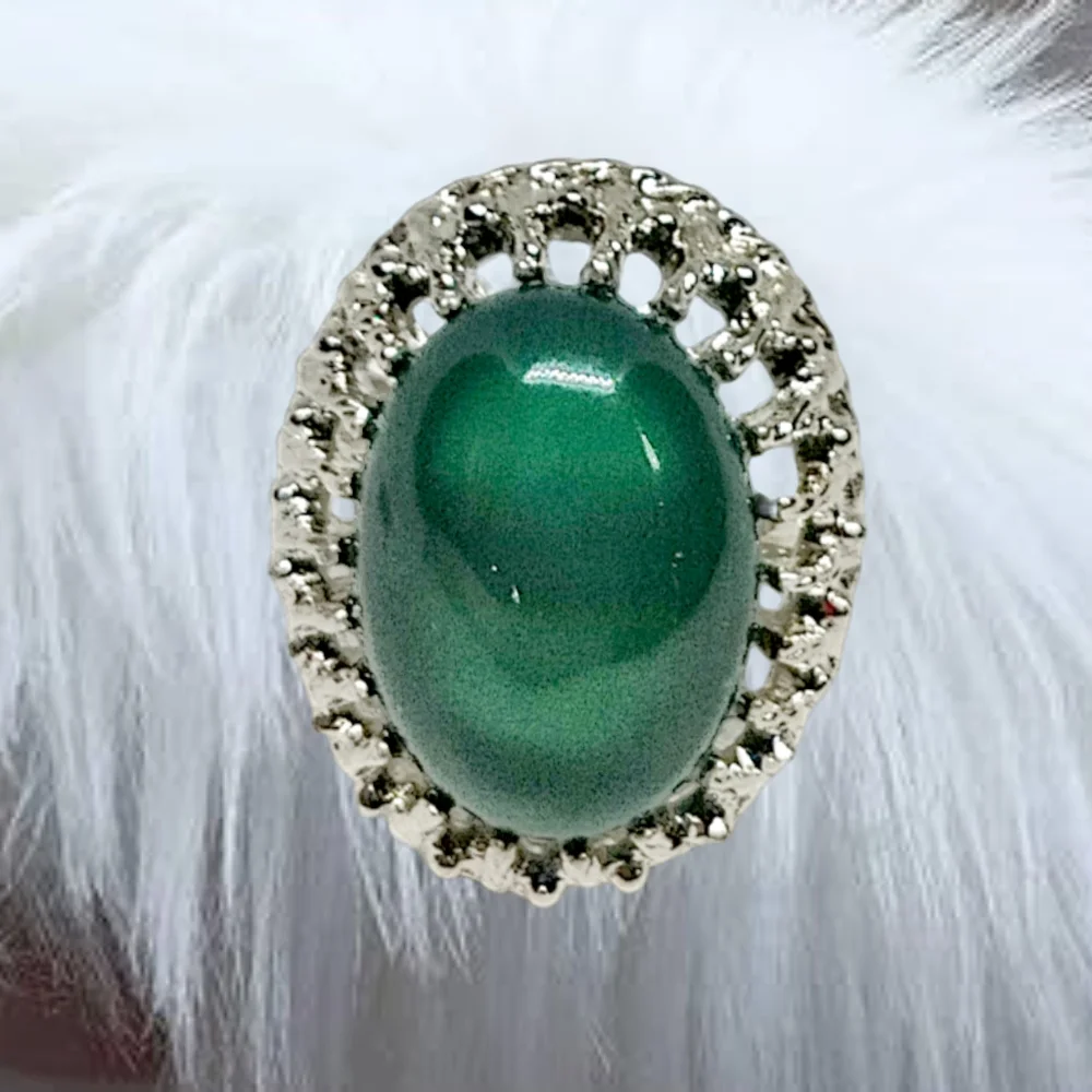 Silver Tone Adjustable Ring with Natural Gemstone